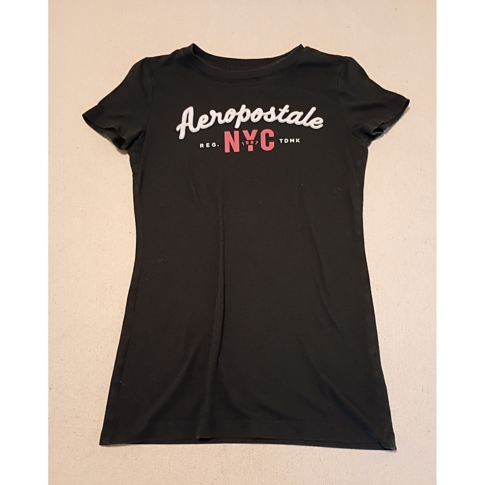 Aeropostale Classic Crew T-Shirt Womens Small Black NYC Graphic Short Sleeve Tee
